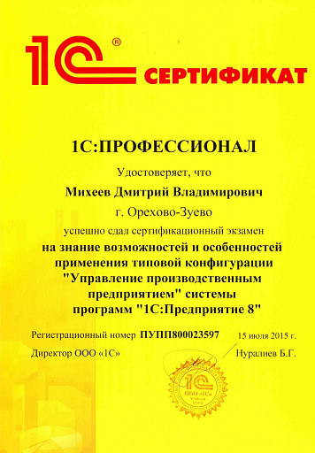 Сертификат о сдаче экзамена - ITsale